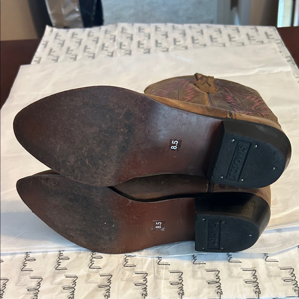 Leather Elegant Brown Western Heeled Boots - Picture 4 of 5